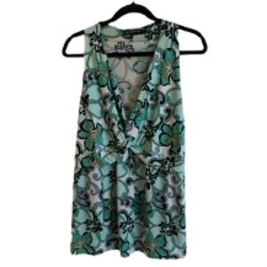INC International Concepts Teal and Black Floral V-Neck Camisole